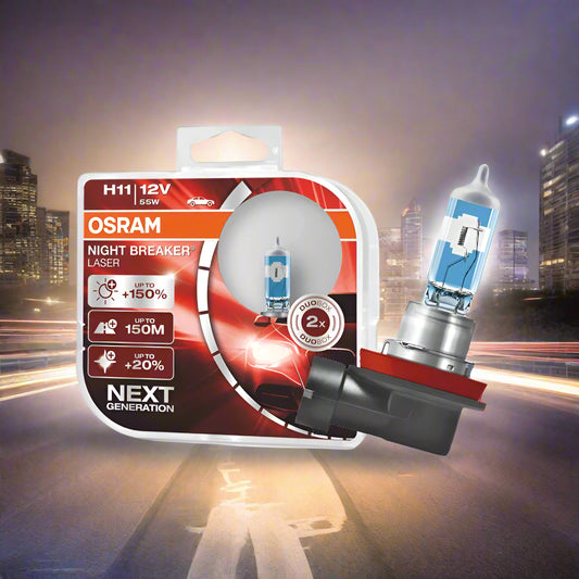 OSRAM H11 car bulb packaging with bulb illustration on a white background