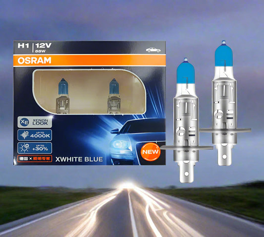 OSRAM H1 car light bulb packaging with two bulbs on a white background