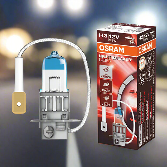 OSRAM H3 car bulb and packaging on a white background