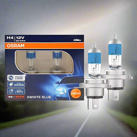 OSRAM H4 car light bulbs with packaging on a white background