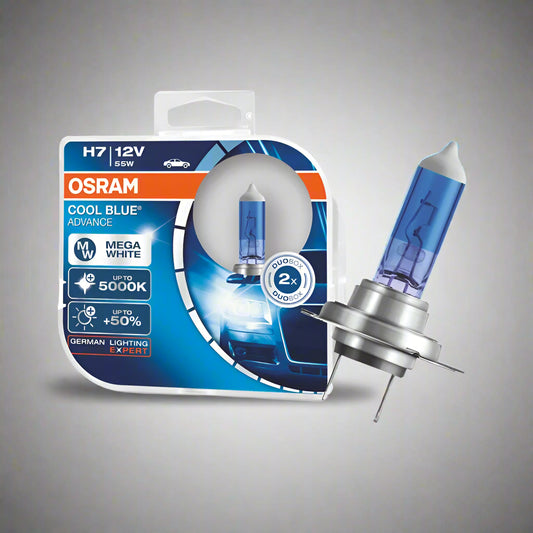 OSRAM H7 car bulb packaging with bulb displayed on a white background
