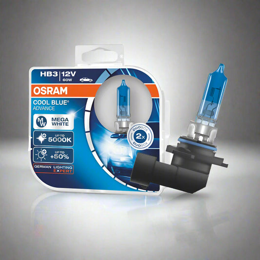 OSRAM HB3 car headlight bulb packaging on a white background