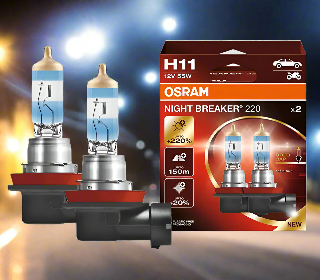 OSRAM H11 car bulb with packaging on a white background