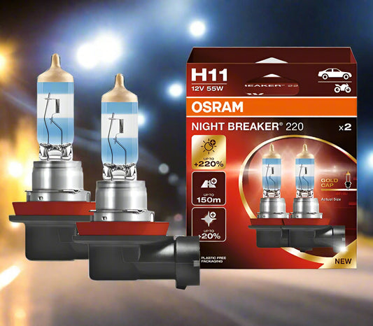 OSRAM H11 car bulb with packaging on a white background