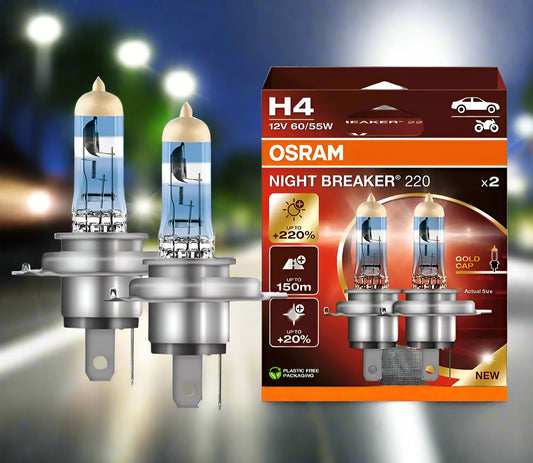 OSRAM H4 car light bulbs with packaging on a white background