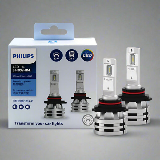 Philips LED car light bulbs with packaging on a white background