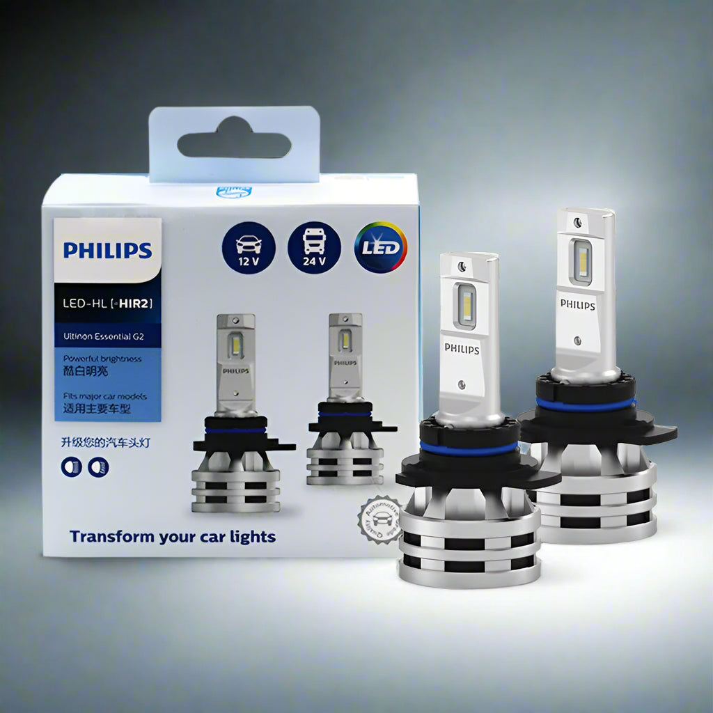 Philips car light bulbs with packaging on a white background