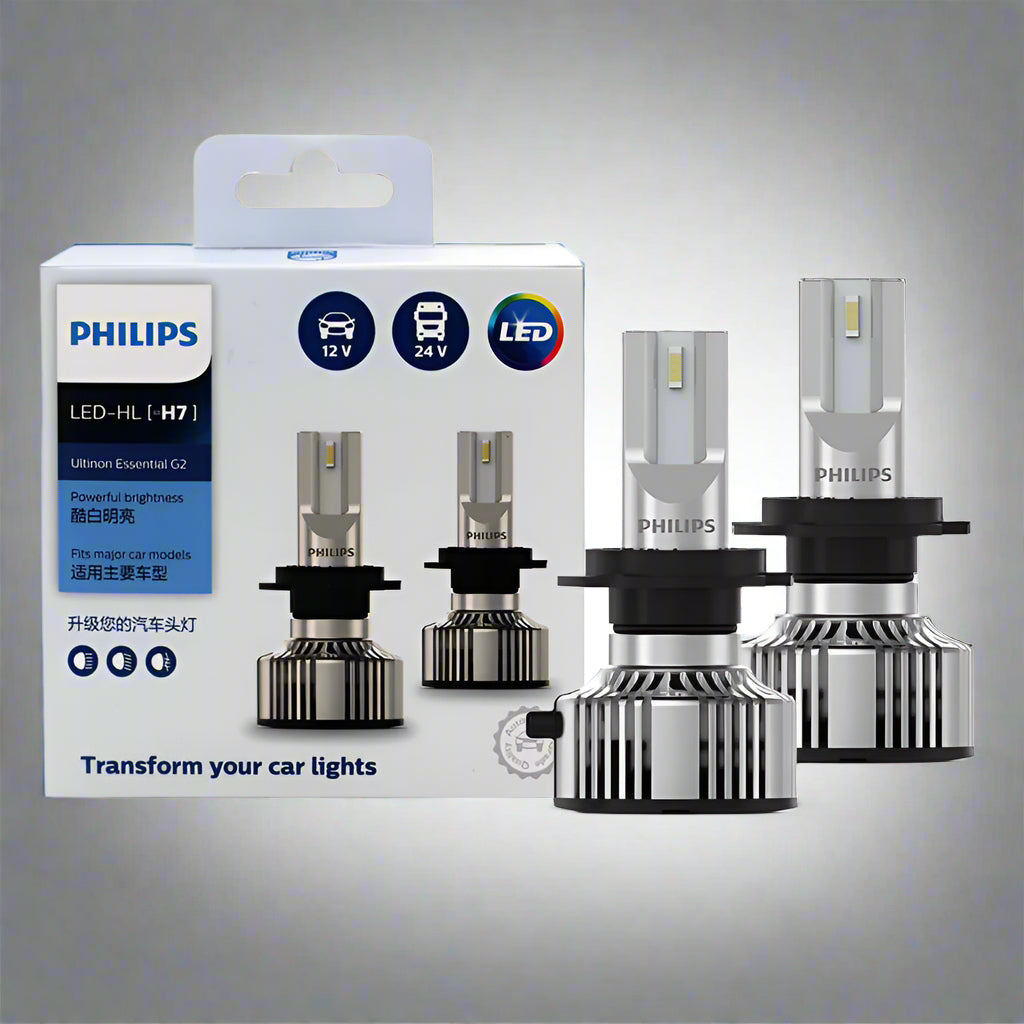 Philips LED car light bulbs with packaging on a white background