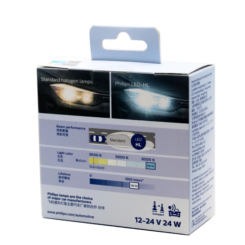 Philips LED car bulb packaging on a white background