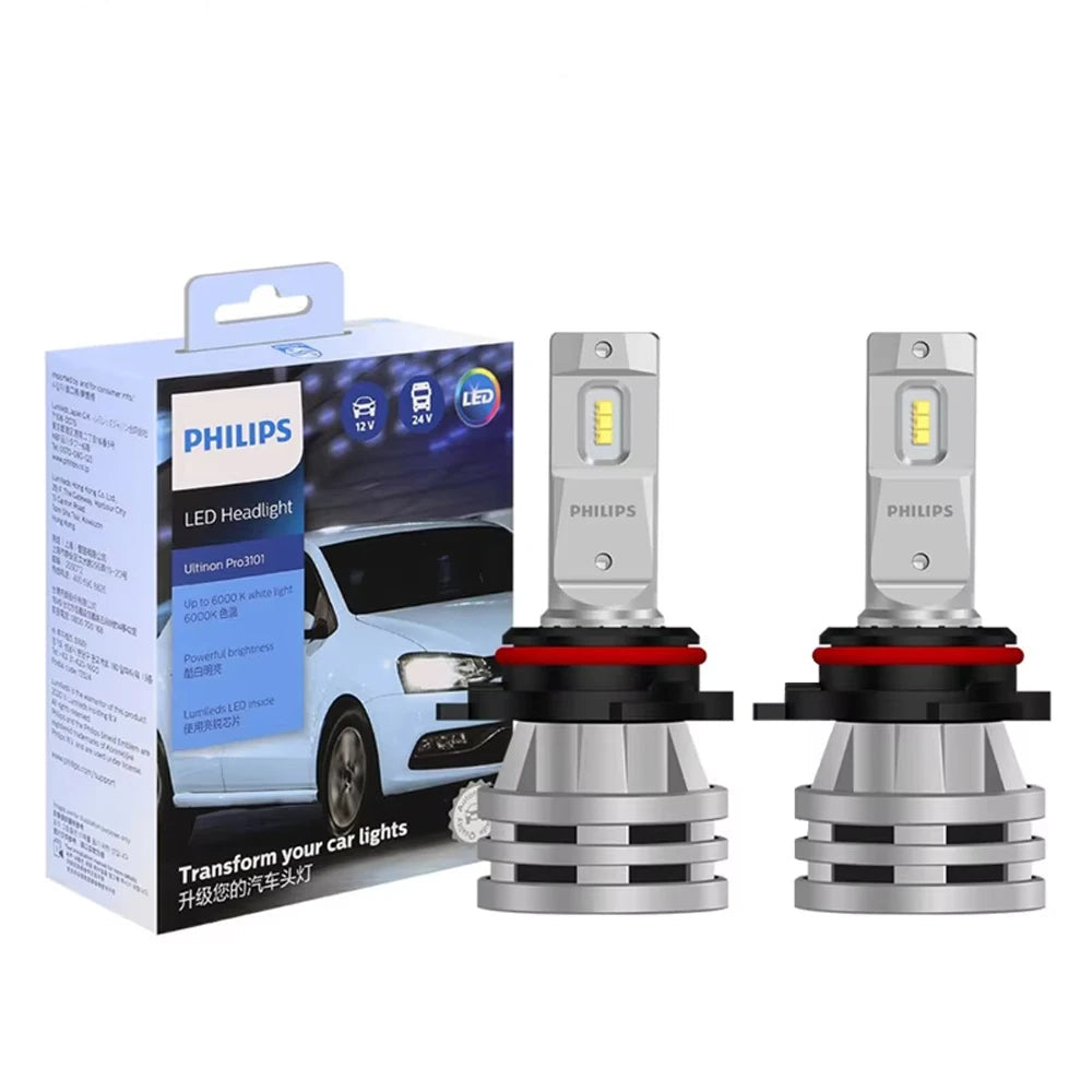 Philips LED car headlights with packaging on a white background