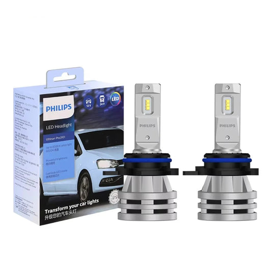 Philips LED headlight bulbs with packaging on a white background