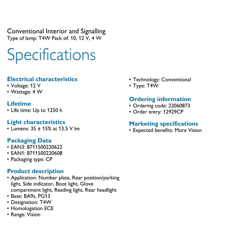 Technical specifications of a conventional interior and signaling lamp on a white background