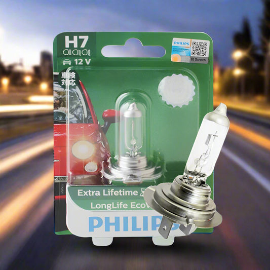 Philips H7 car bulb packaging with bulb displayed on a white background