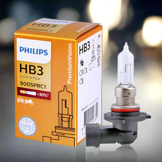 Philips HB3 car bulb and packaging on a white background