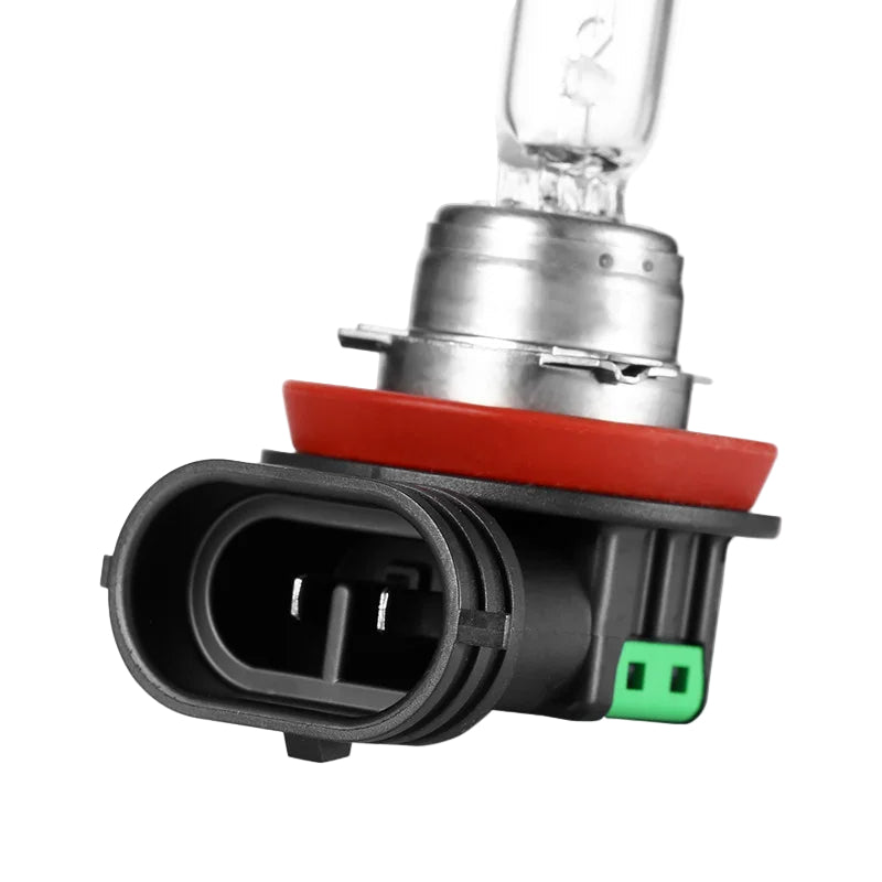 Philips car bulb with red and black housing on a white background