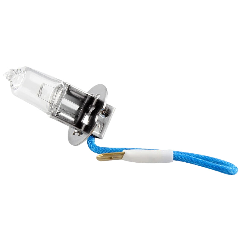 Philips car headlight bulb with blue and white wiring on a white background