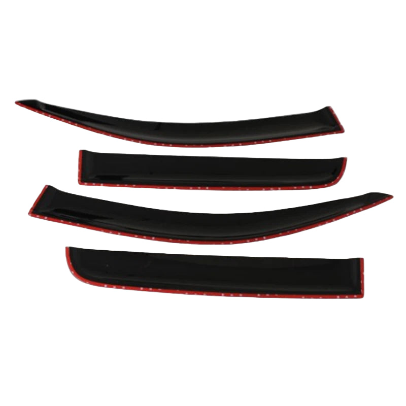 Four black car window deflectors with red interior on a white background, featuring the Qunz brand.