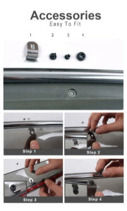 Car window visor accessories with installation steps on a white background